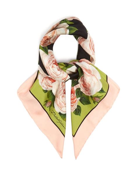 Dolce&Gabbana DG Monogram Roses Silk Twilly Scarf .